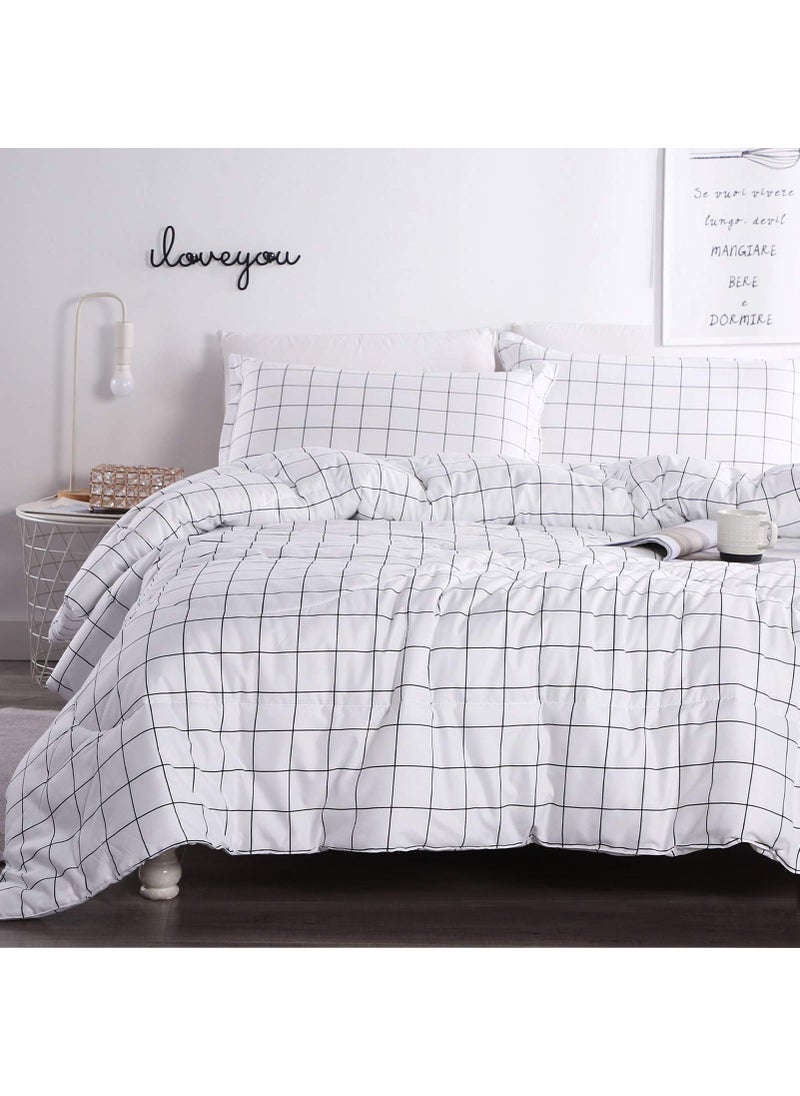 Andency Andency White Grid Comforter Set Twin Size (66x90 Inch)  2 Pieces(1 Grid Comforter and 1 Pillowcase)  Summer Lightweight Microfiber Down Alternative White Comforter with Black Lines for Kids Girls  - Image 2