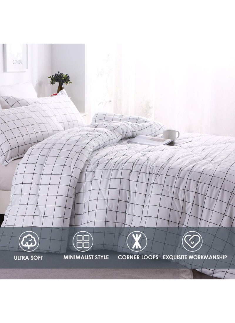 Andency Andency White Grid Comforter Set Twin Size (66x90 Inch)  2 Pieces(1 Grid Comforter and 1 Pillowcase)  Summer Lightweight Microfiber Down Alternative White Comforter with Black Lines for Kids Girls  - Image 3