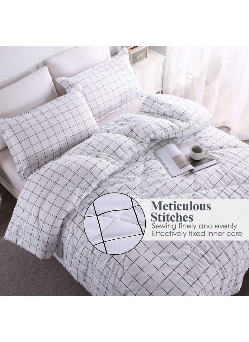 Andency Andency White Grid Comforter Set Twin Size (66x90 Inch)  2 Pieces(1 Grid Comforter and 1 Pillowcase)  Summer Lightweight Microfiber Down Alternative White Comforter with Black Lines for Kids Girls  - Image 4