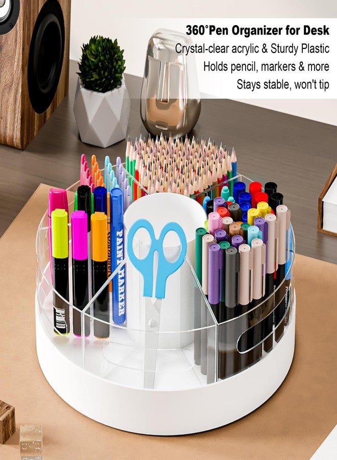CraftGenes Rotating Pen Organizer for Desk, White Base & Acrylic Pen Holder, 360° Smooth Spinning Desk Organizer with 7 Removable Compartments for Office, Home, Classroom, Marker Organizer - Image 4