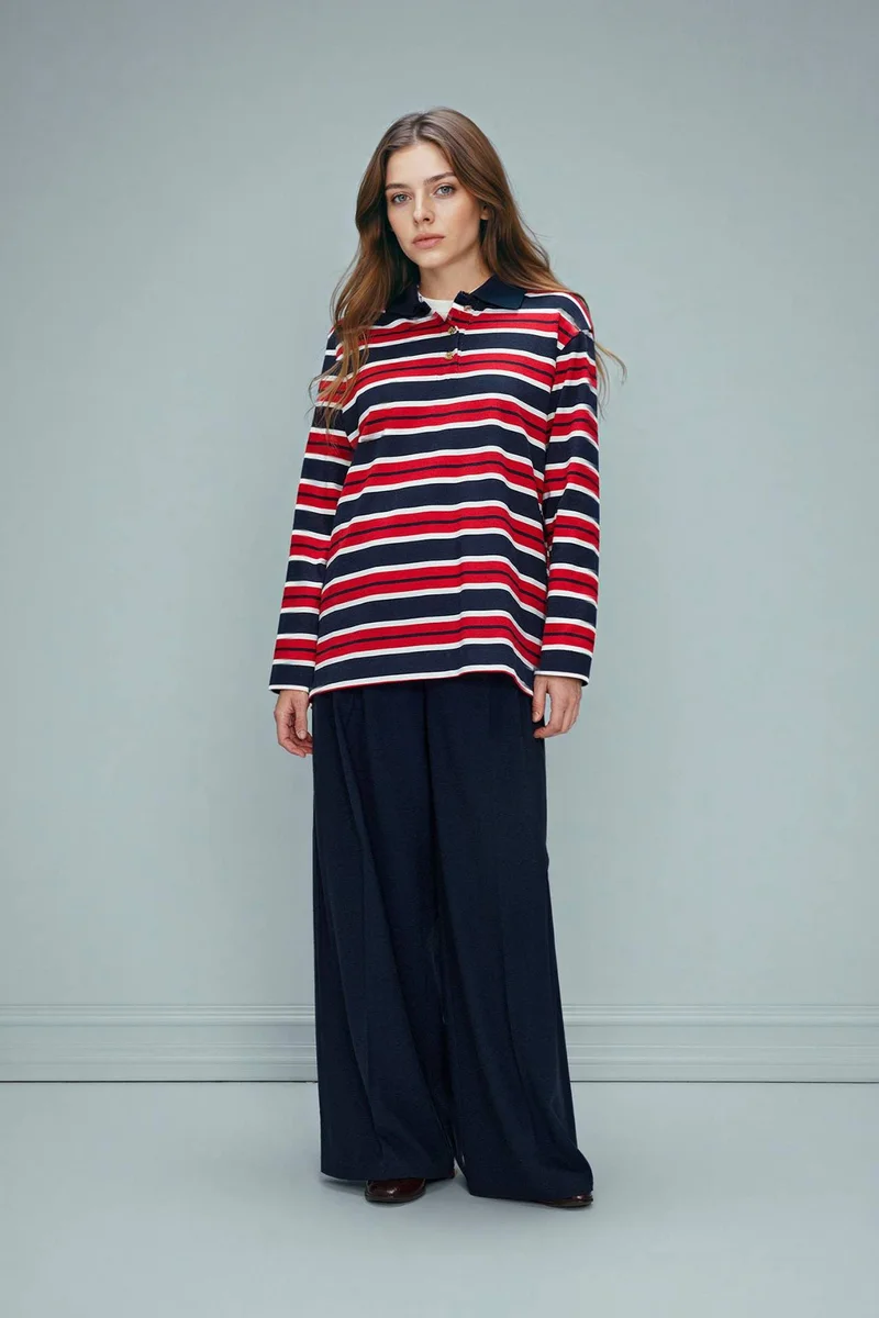 ديفاكتو 100% Cotton Regular Fit Polo Collar Sweat Tunic