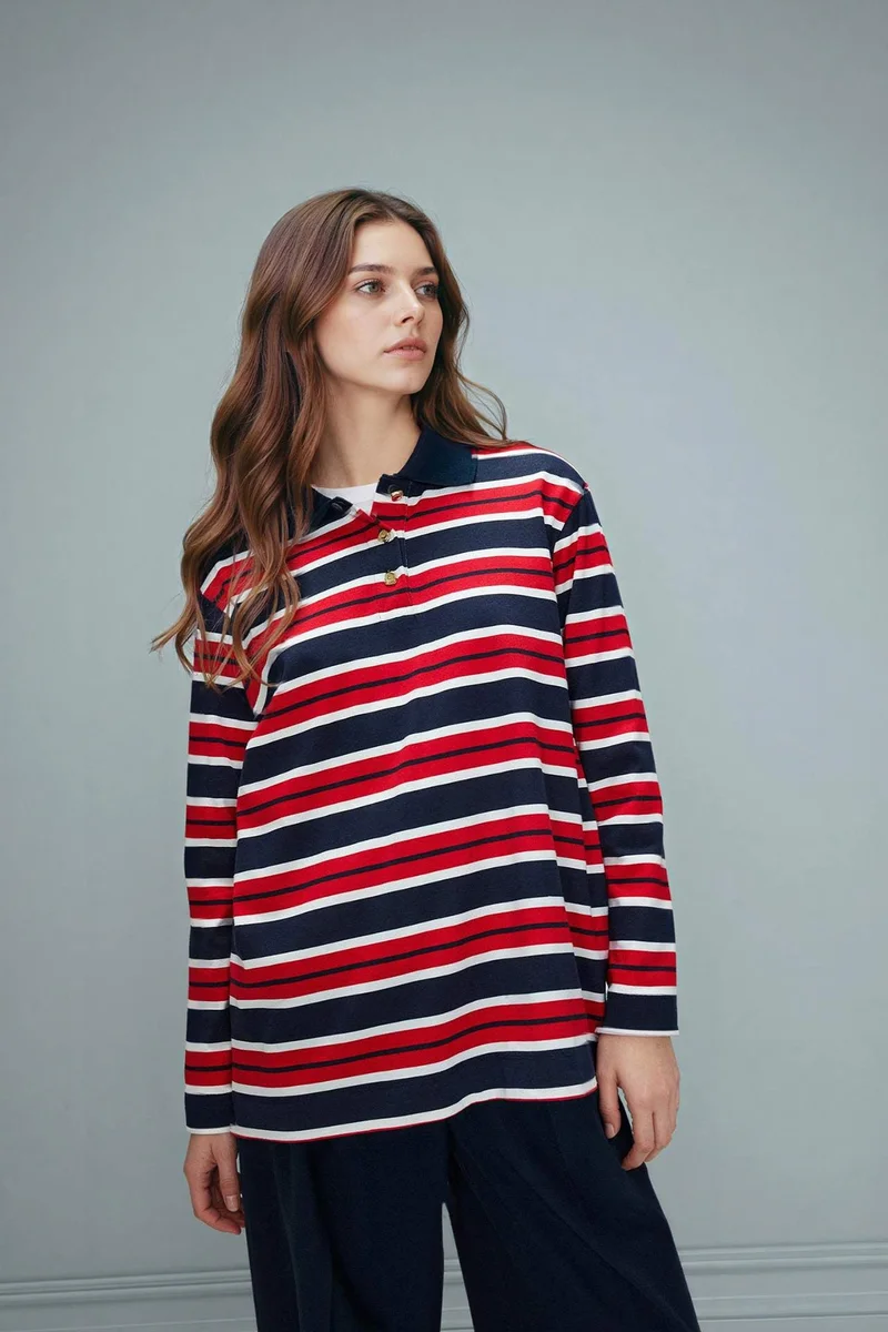 ديفاكتو 100% Cotton Regular Fit Polo Collar Sweat Tunic