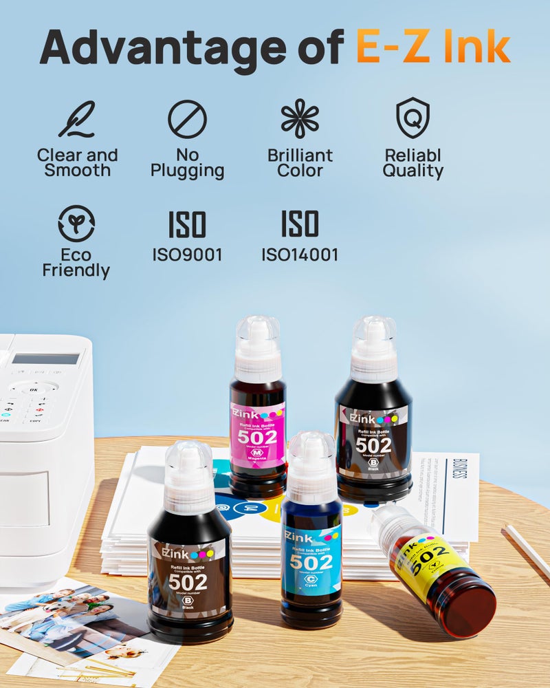 E-Z Ink زجاجات إعادة تعبئة حبر E-Z Ink متوافقة 502 متوافقة مع زجاجات إعادة تعبئة حبر Epson 502 T502 522 T522 سعة عالية للاستخدام مع Epson ET-3850 ET-2850 ET-4850 ET-2800 ET-2760 ET-3760 (5 زجاجات) - Image 5