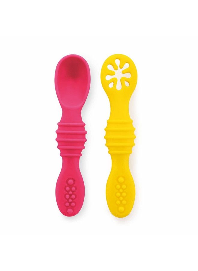 Beebaby Smushy First Stage Silicone Spoon For Feeding Baby Dip Spoon For Baby Led Weaning. 100% Bpa Free. 6 Months + Pack Of 2 (Pink_Yellow) - Image 2