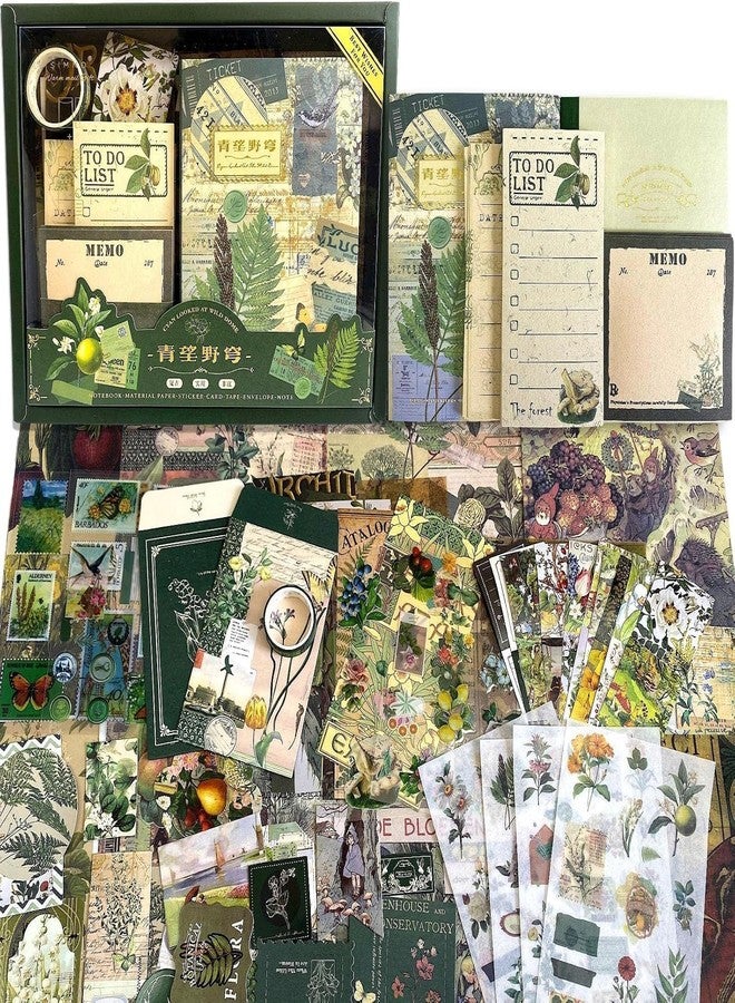 GKN Scrape Book Kit 346pcs Vintage Journal Scrapbook Pack Kit for Art Journaling Bullet, Planners DIY Paper Stickers, Craft Kits Notebook, Collage Album Aesthetic Sticker Scrapebooking Album (Green) - Image 1