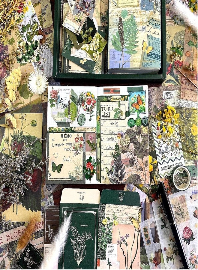 GKN Scrape Book Kit 346pcs Vintage Journal Scrapbook Pack Kit for Art Journaling Bullet, Planners DIY Paper Stickers, Craft Kits Notebook, Collage Album Aesthetic Sticker Scrapebooking Album (Green) - Image 2