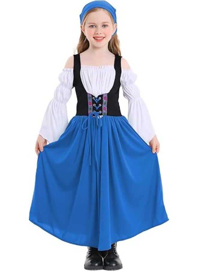NIBEMINENT Renaissance Dress for Kids Girls Medieval Princess Dresses Off Shoulder Bell Sleeve Victorian Dress 4-16Y - Image 1
