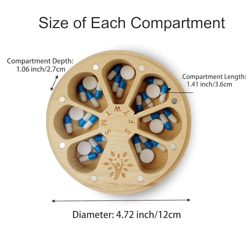 CHIEMOT Wood Weekly Pill Organizer for Medicine Vitamin,Arthritis Friendly 7-Day Pill Box Medium Compartments Holder,Daily Portable Travel Pill Case with Velvet Bag - Image 4