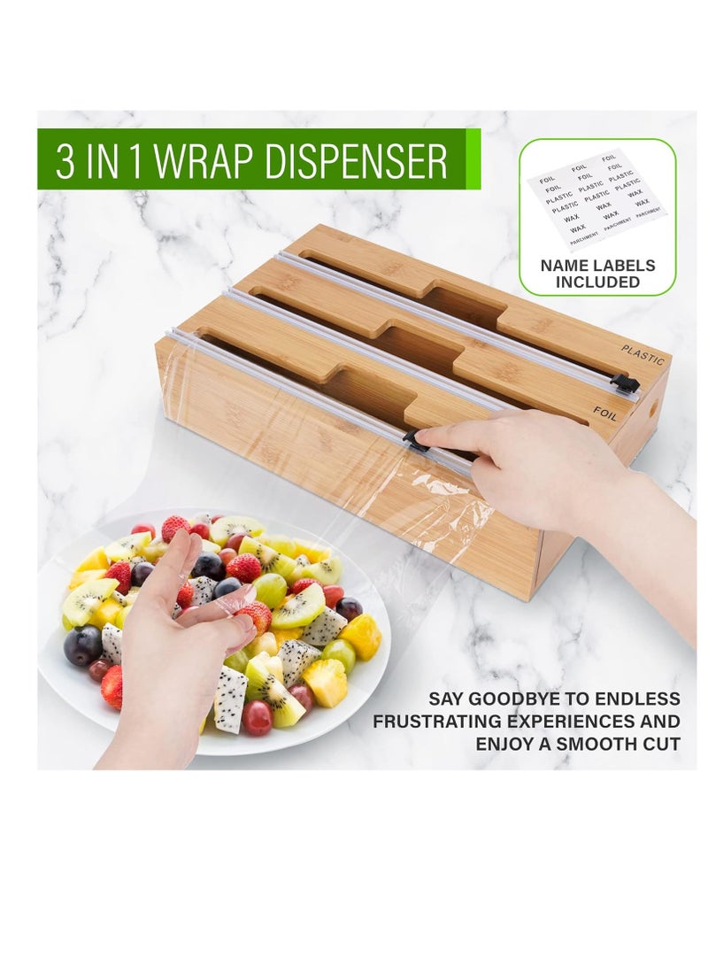 eBasket 3 in 1 Bamboo Kitchen Roll Organizer (For Foil Roll, Stretch Roll, and Toilet Roll) - Image 1