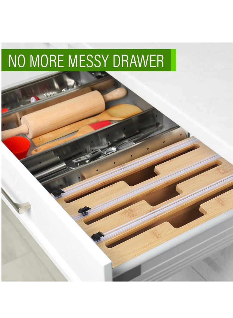 eBasket 3 in 1 Bamboo Kitchen Roll Organizer (For Foil Roll, Stretch Roll, and Toilet Roll) - Image 3