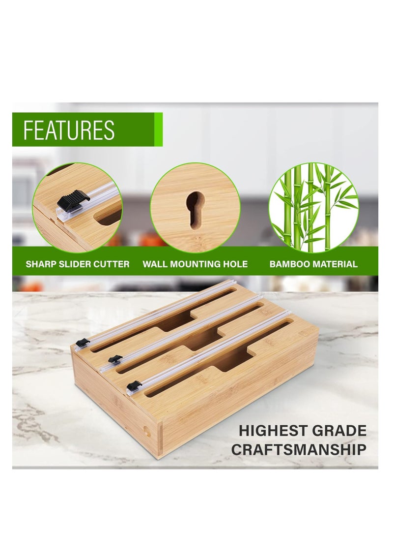 eBasket 3 in 1 Bamboo Kitchen Roll Organizer (For Foil Roll, Stretch Roll, and Toilet Roll) - Image 4