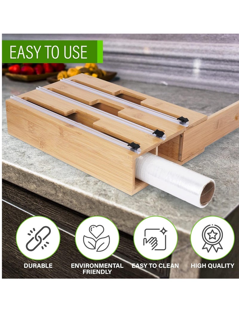 eBasket 3 in 1 Bamboo Kitchen Roll Organizer (For Foil Roll, Stretch Roll, and Toilet Roll) - Image 5
