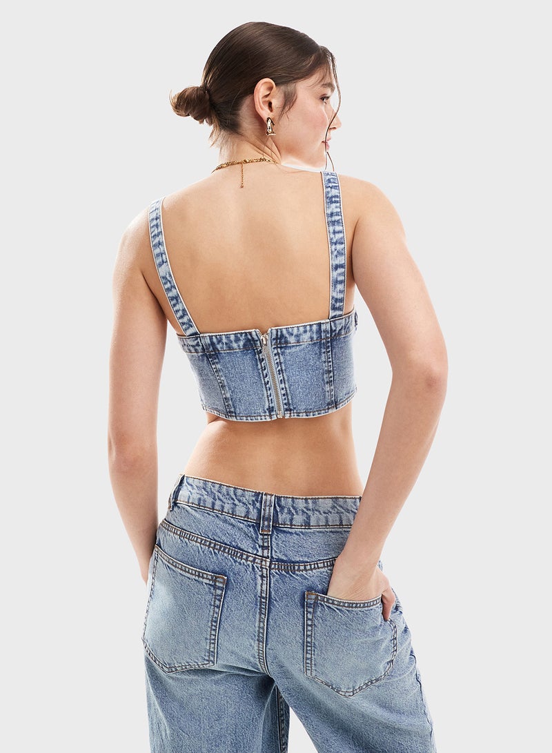 Miss Selfridge Denim Bralet Top  - Image 2