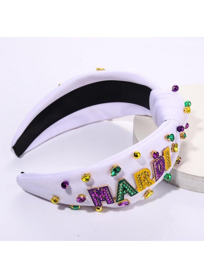 HZEYN Mardi Gras Headbands For Women Jeweled Crystal Embellished Knotted Headband Fat Tuesday Carnival Parade Hairband Accessories Gifts (Rhinestone Mardi Gras White) - Image 2