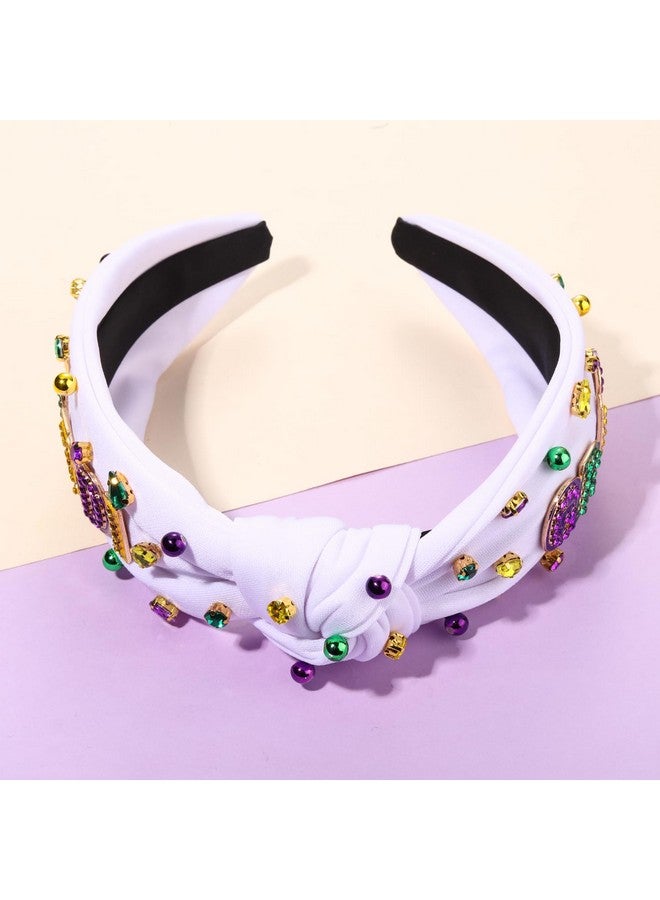HZEYN Mardi Gras Headbands For Women Jeweled Crystal Embellished Knotted Headband Fat Tuesday Carnival Parade Hairband Accessories Gifts (Rhinestone Mardi Gras White) - Image 4