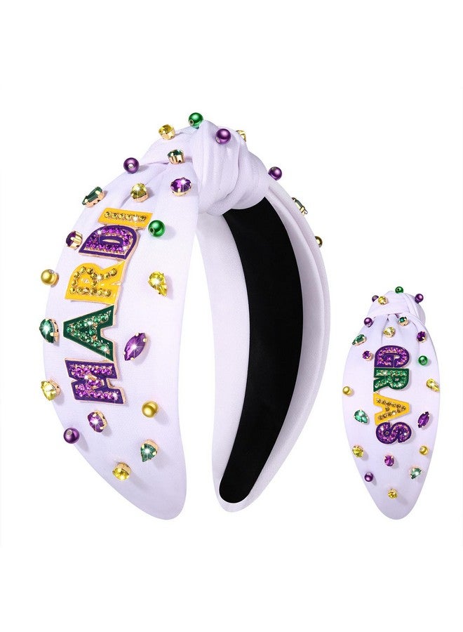 HZEYN Mardi Gras Headbands For Women Jeweled Crystal Embellished Knotted Headband Fat Tuesday Carnival Parade Hairband Accessories Gifts (Rhinestone Mardi Gras White) - Image 1