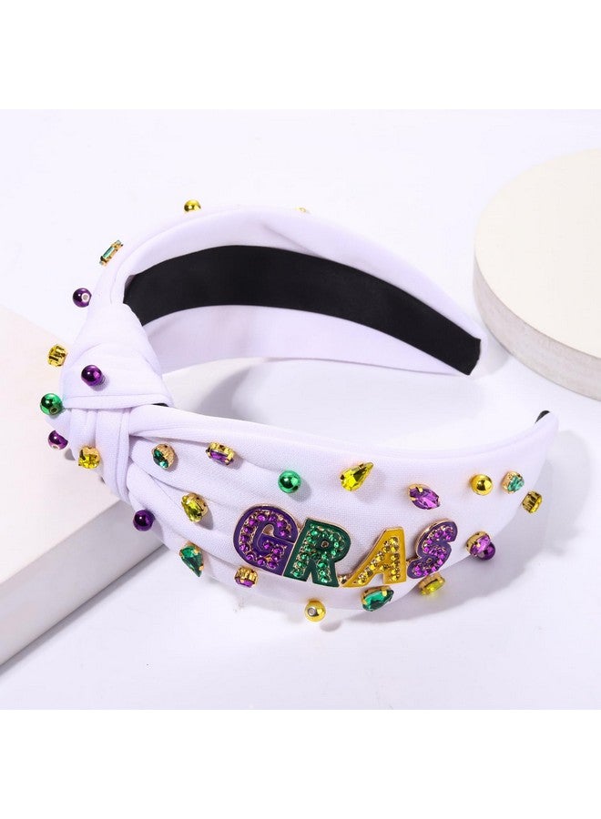 HZEYN Mardi Gras Headbands For Women Jeweled Crystal Embellished Knotted Headband Fat Tuesday Carnival Parade Hairband Accessories Gifts (Rhinestone Mardi Gras White) - Image 3