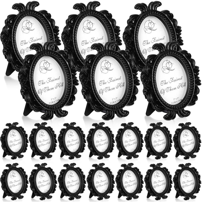 Vicenpal 20 Pieces Vintage Resin Picture Frames Antique Photo Frame Baroque Place Card Photo Holder Oval Mini Frame Table Top Display Christmas Holiday DecorBlack
