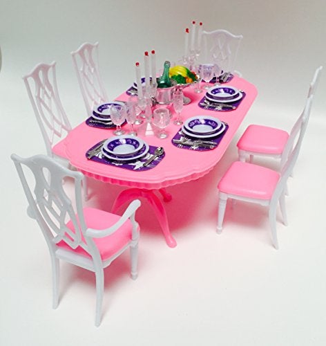 YMCtoys My Fancy Life Dollhouse Furniture Dining Room Play Set with Table Chairs and Tableware - Image 1
