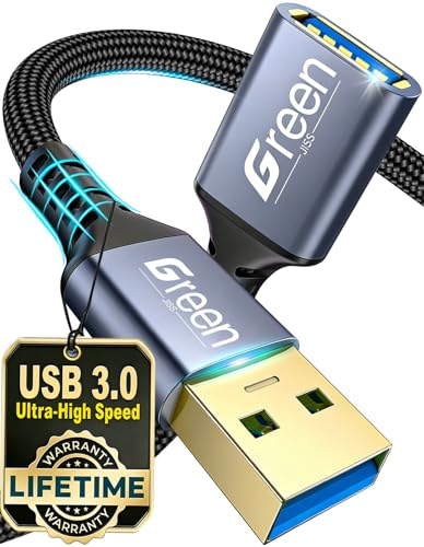 Green Jiss Upgrade USB Extension Cable, 3.3FT 6.6FT 10FT 12.9FT 16FT Ultra-High-Speed USB 3.0 Extension Cable 5Gbps Data Transfer Gold-Plated USB Extender Type A Male to Female Military Grade Braided 6.6FT - Image 1