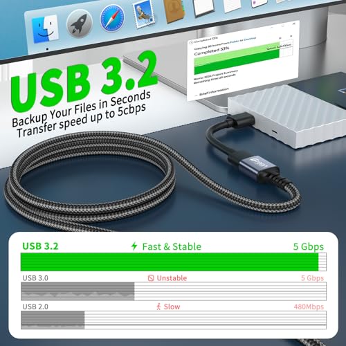 Green Jiss Upgrade USB Extension Cable, 3.3FT 6.6FT 10FT 12.9FT 16FT Ultra-High-Speed USB 3.0 Extension Cable 5Gbps Data Transfer Gold-Plated USB Extender Type A Male to Female Military Grade Braided 6.6FT - Image 2