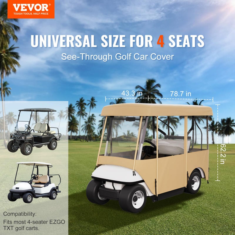 Happybuy Happybuy Golf Cart Enclosure, 4-Person Golf Cart Cover, 4-Sided Fairway Deluxe, 300D Waterproof Driving Enclosure with Transparent Windows, Fit for EZGO, Club Car, Yamaha Cart (Roof Up to 78.7''L)  - Image 2