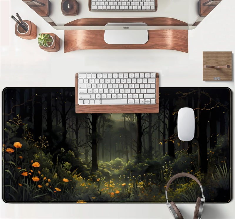 TENG DA QING Dark Forest Desk Mat Mouse pad, Green Nature Deskmat XXL Large Extended Aesthetic Plant Mousepad Gaming Desk Pad, Big Laptop Computer Keyboard and Mouse Mat for Women Office Desk Decor 31.5x15.7 in - Image 4