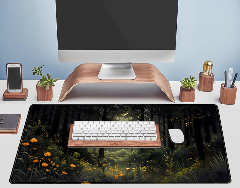 TENG DA QING Dark Forest Desk Mat Mouse pad, Green Nature Deskmat XXL Large Extended Aesthetic Plant Mousepad Gaming Desk Pad, Big Laptop Computer Keyboard and Mouse Mat for Women Office Desk Decor 31.5x15.7 in - Image 5