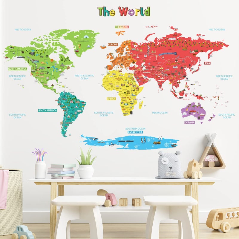 DECOWALL SG-1902s Large Educational World Map Wall Stickers Removable Colorful Decals for Kids Nursery Bedroom Art décor playroom Murals - Image 2