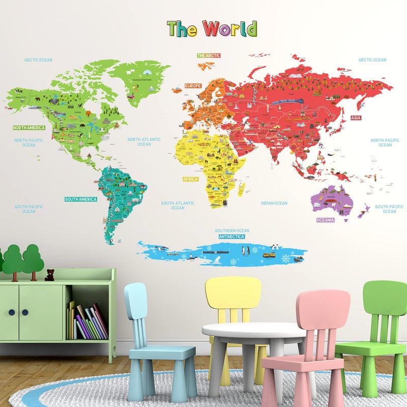 DECOWALL SG-1902s Large Educational World Map Wall Stickers Removable Colorful Decals for Kids Nursery Bedroom Art décor playroom Murals - Image 1