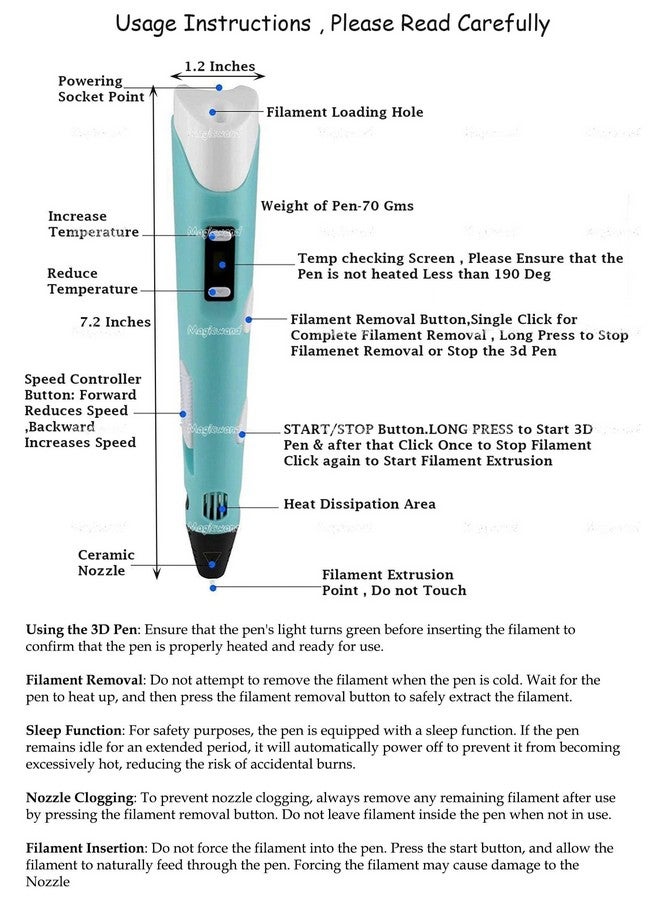 Magicwand【with ADAPTOR】 3D Printing Pen with LCD Display【10 Metre Each 5 Filaments EXTRA with 3 Metre Each 3 Filaments】【Pack of 1】 - Image 2