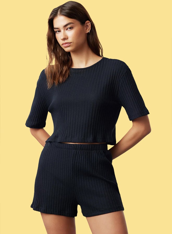 trendyol Pajama Set with Ribbed Shorts - Image 1