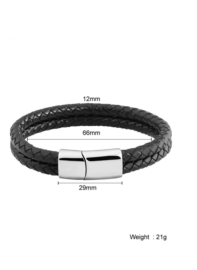YL - Black Leather Braided Bracelet For Men 8.2 Inch - Image 1