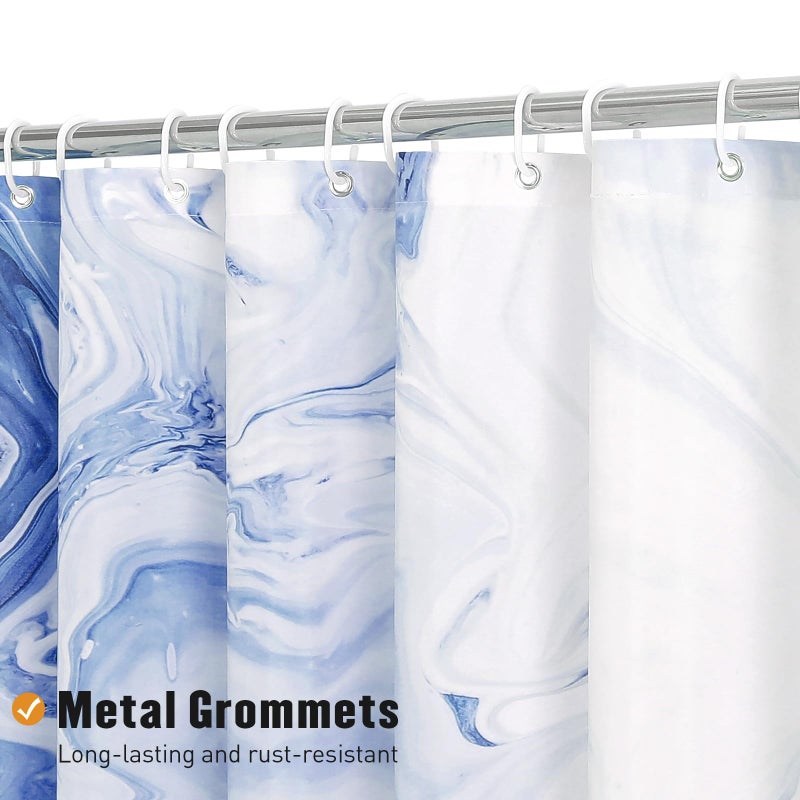 MitoVilla Navy Blue Marble Small Stall Shower Curtain 36 x 72  Abstract Ombre Half Size Narrow Shower Curtain Set  36 inch Modern Fabric Shower Curtains for Chic Luxury Bathroom Decor - Image 2