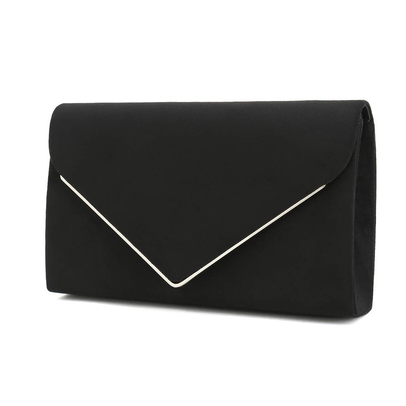 CHARMING TAILOR Faux Suede Clutch Bag Elegant Metal Binding Evening Bag for Wedding/Prom/Black-tie Events (Black) - Image 2