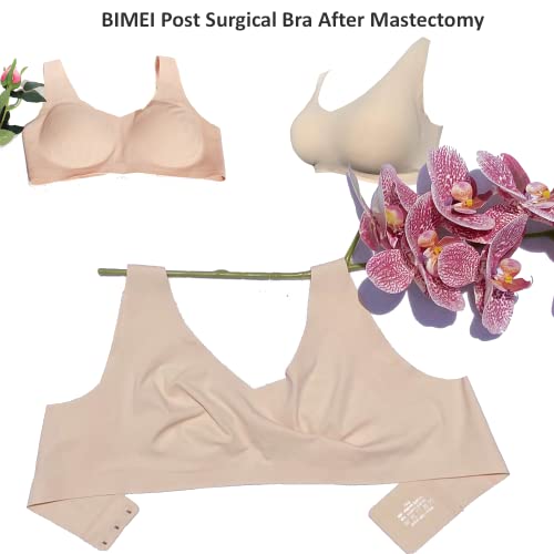 BIMEI Seamless Mastectomy Bra for Women Breast Prosthesis with Pockets Sleep Bras Soft Daily Bras with Removable Pads (Skin, XL) - Image 4
