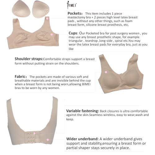 BIMEI Seamless Mastectomy Bra for Women Breast Prosthesis with Pockets Sleep Bras Soft Daily Bras with Removable Pads (Skin, XL) - Image 3