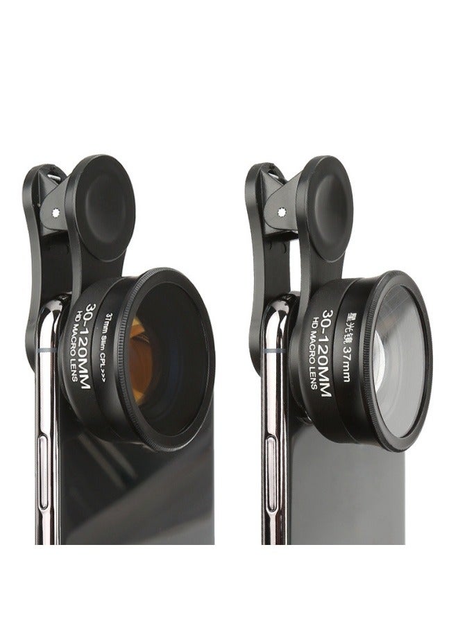 3 in 1 Phone Camera Lens Kit: Professional Macro Lens, Star Filter Lens, CPL Lens, Clip-on Lens for iPhone/Android, Includes Travel Bag, 30-120mm Macro Lens - Image 1
