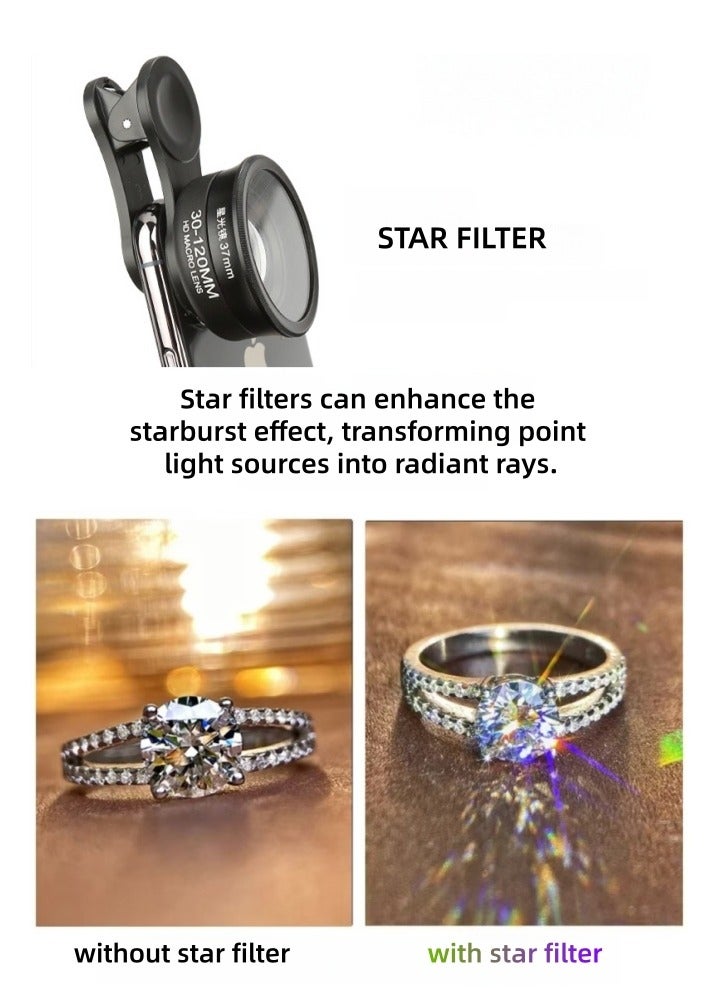 3 in 1 Phone Camera Lens Kit: Professional Macro Lens, Star Filter Lens, CPL Lens, Clip-on Lens for iPhone/Android, Includes Travel Bag, 30-120mm Macro Lens - Image 3