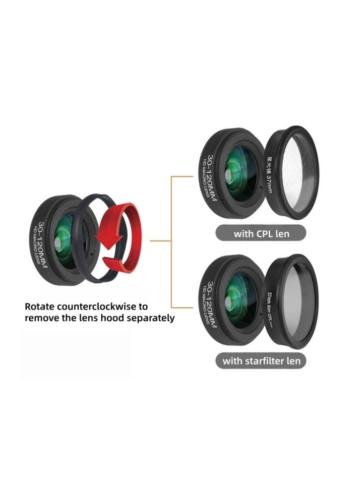 3 in 1 Phone Camera Lens Kit: Professional Macro Lens, Star Filter Lens, CPL Lens, Clip-on Lens for iPhone/Android, Includes Travel Bag, 30-120mm Macro Lens - Image 5