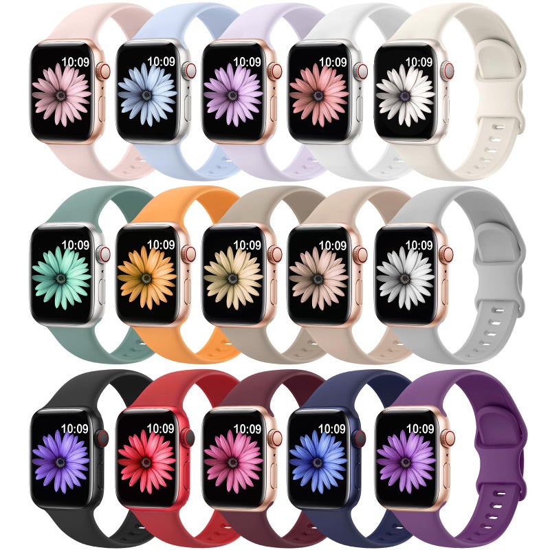 SuperNaNa 15 Pack Soft Silicone Bands Compatible with Apple Watch Band 40mm 41mm 38mm 45mm 44mm 42mm 46mm 49mm for Women Men,Sport iWatch bands Replacement Strap Wristbands for iWatch SE Series 10 9 8 7 6 5 4 3 - Image 1