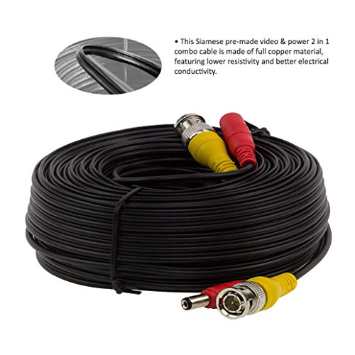 InstallerCCTV BNC Video Power Cable, 60ft All-in-One Video HD-TVI HD-CVI AHD Analog 1080p Black Premade Power Cable w/Connectors for CCTV Security Cameras - Black - Image 2