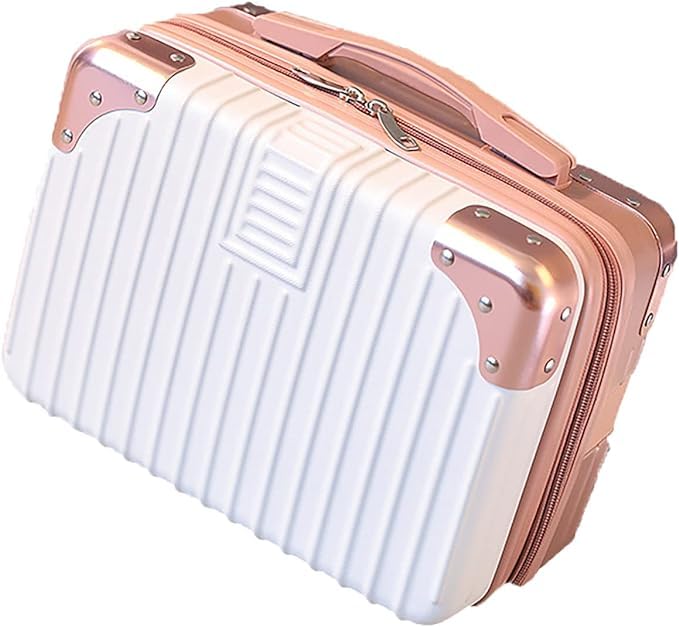 J - GO THE BUSINESS HUB J GO THE BUSINESS HUB Hard Shell Cosmetic Bag Zipper Design Lightweigh Waterproof Cosmetic Travel Case Hand Luggage Small Portable Carrying Suitcase Makeup Case for Women Rose Gold White  - Image 1