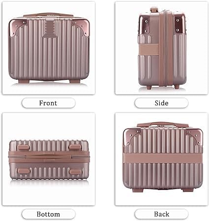 J - GO THE BUSINESS HUB J GO THE BUSINESS HUB Hard Shell Cosmetic Bag Zipper Design Lightweigh Waterproof Cosmetic Travel Case Hand Luggage Small Portable Carrying Suitcase Makeup Case for Women Rose Gold White  - Image 5