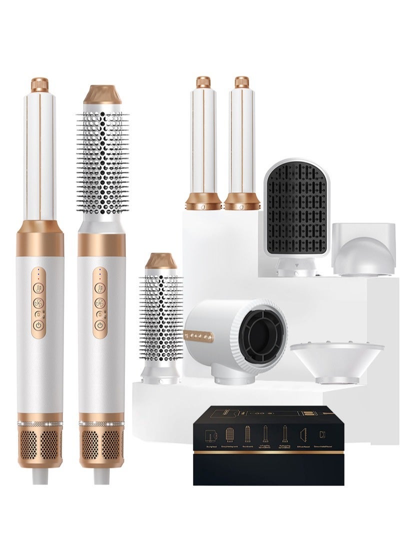 مجفف شعر بقوة 1400 واط، 7 في 1، مجفف شعر ومصفف شعر مع فرشاة هواء ساخن، وعصا تجعيد، وفوهات موزعة، ومشط فرد، للشعر المجعد والمستقيم والملتوي، فرشاة أيونية، مجفف شعر لتصفيف الشعر بجودة الصالونات - Image 1