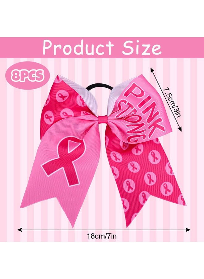 Whaline 8Pcs Large Cheerleading Hair Accessories with Pink Ribbon, Elastic Ponytail Holders - Breast Cancer Awareness Costume Decoration - Image 2