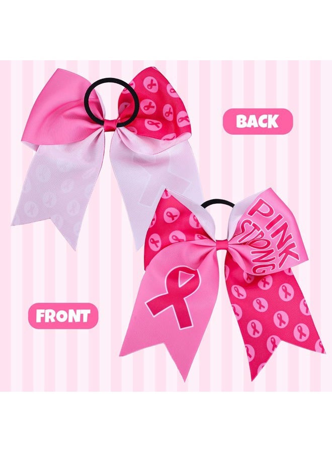 Whaline 8Pcs Large Cheerleading Hair Accessories with Pink Ribbon, Elastic Ponytail Holders - Breast Cancer Awareness Costume Decoration - Image 3
