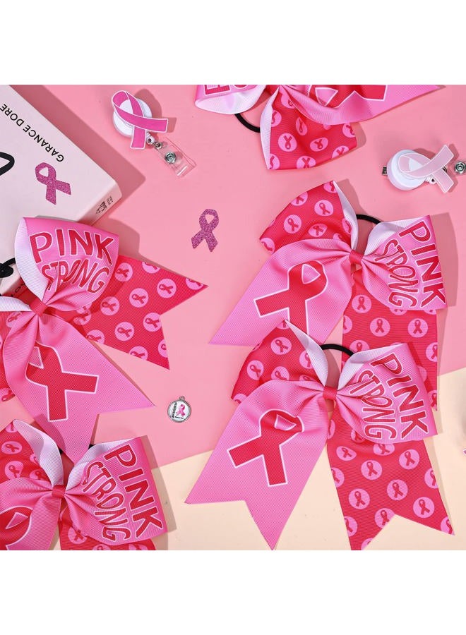 Whaline 8Pcs Large Cheerleading Hair Accessories with Pink Ribbon, Elastic Ponytail Holders - Breast Cancer Awareness Costume Decoration - Image 5