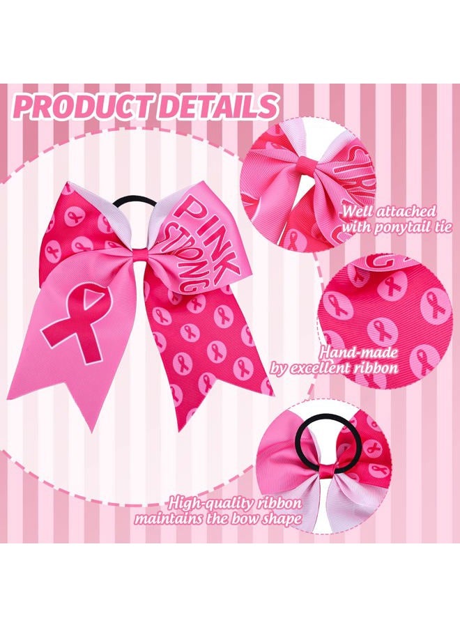 Whaline 8Pcs Large Cheerleading Hair Accessories with Pink Ribbon, Elastic Ponytail Holders - Breast Cancer Awareness Costume Decoration - Image 4
