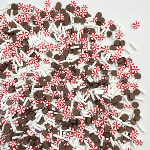 EHOPE Christmas Slices Fake Sprinkles Resin Sprinkles Fake Candy Sprinkles Clay Sprinkles Polymer Sprinkles Polymer Clay Slices for Nail Art DIY Crafts Cake Phone(Brown Round+Red Candy-40G) - Image 3